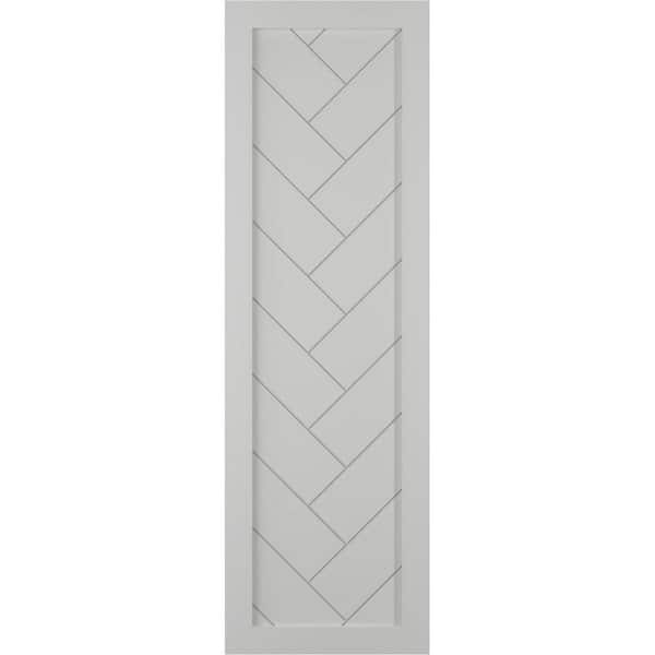 Ekena Millwork 15 in. x 26 in. PVC Single Panel Herringbone Modern Style Fixed Mount Board and Batten Shutters Pair in Hailstorm Gray