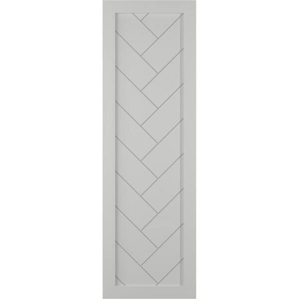 Ekena Millwork 15 in. x 37 in. PVC Single Panel Herringbone Modern Style Fixed Mount Board and Batten Shutters Pair in Hailstorm Gray