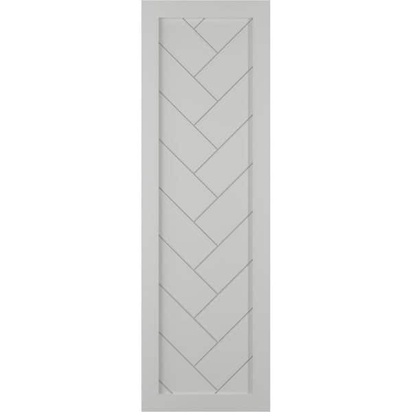 Ekena Millwork 15 in. x 62 in. PVC Single Panel Herringbone Modern Style Fixed Mount Board and Batten Shutters Pair in Hailstorm Gray