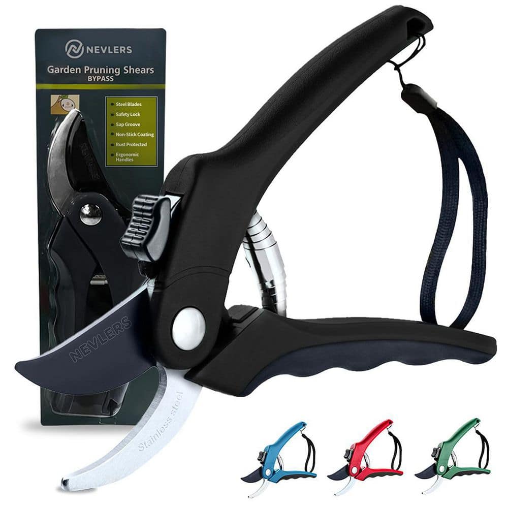 Black 8 in. Professional Heavy-Duty Bypass Pruning Shears Hand Pruner for G