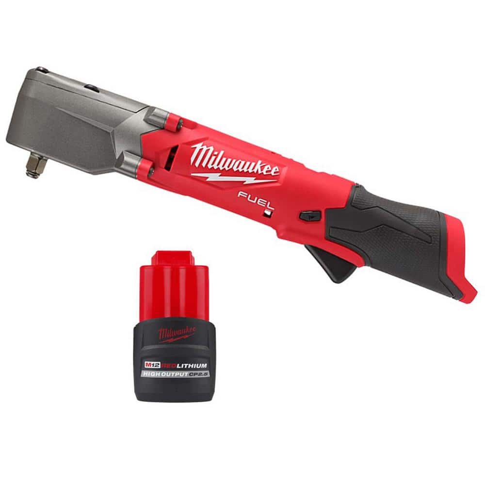 Milwaukee M12 FUEL 12V Lithium-Ion Brushless Cordless 3/8 in. Right Angle  Impact Wrench w/High Output 2.5 Ah Battery 2564-20-48-11-2425 The Home  Depot