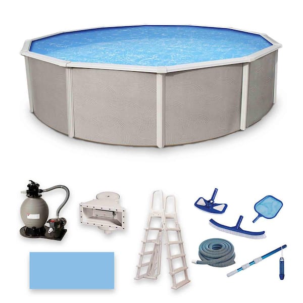 Blue Wave Belize 24 ft. Round x 52 in. Deep Metal Wall Above Ground Pool Package with 6 in. Top Rail