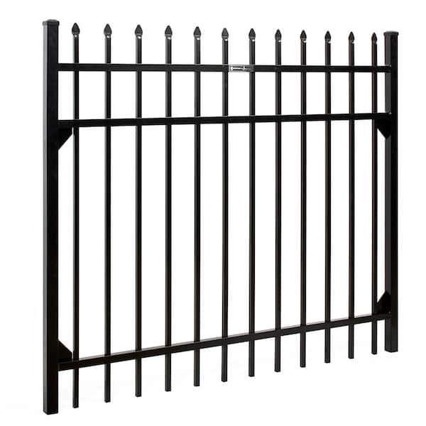 Athens 5 ft. W x 4 ft. H Gloss Black Aluminum Pressed Spear Design Fence Gate