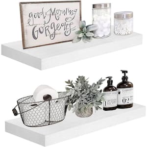23.6 in. W x 9.3 in. D White Wood Decorative Wall Shelf Set of 2