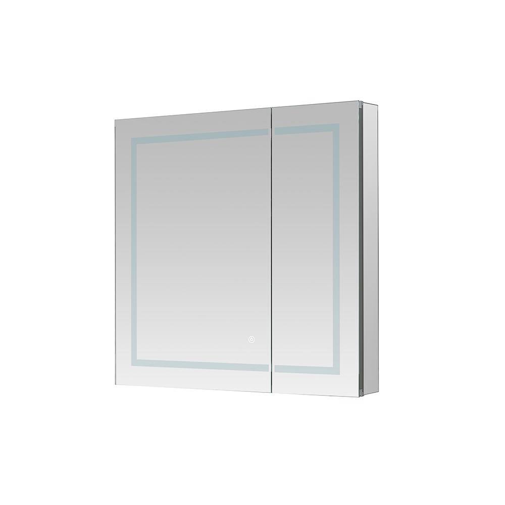 30'' Square Modern Mirrored LED Medicine Cabinet with Interior Outlet