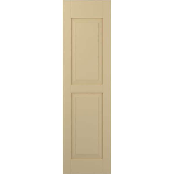 12 in. W x 74 in. H Americraft 2-Equal Raised Panel Exterior Real Wood Shutters Pair in Natural Twine