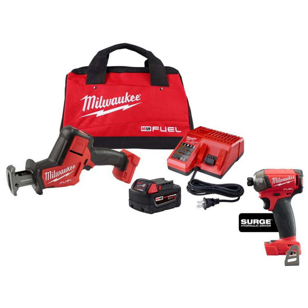 M18 FUEL 18V Lithium-Ion Brushless Cordless HACKZALL Reciprocating Saw Kit w/SURGE Impact Driver -  Milwaukee, 2719-21-2760-20