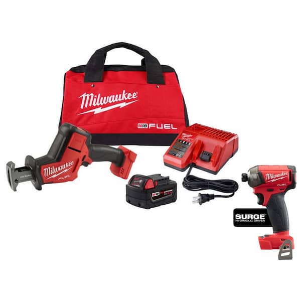 Milwaukee M18 FUEL 18V Lithium-Ion Brushless Cordless HACKZALL Reciprocating Saw Kit w/SURGE Impact Driver