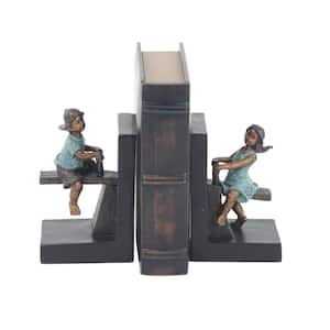 Brown Polystone People Bookends with Swing Set (Set of 2)