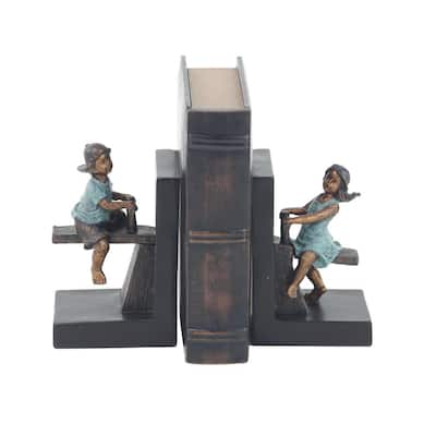 Brown Polystone Eclectic People Bookends 8 in. x 5 in. (Set of 2)