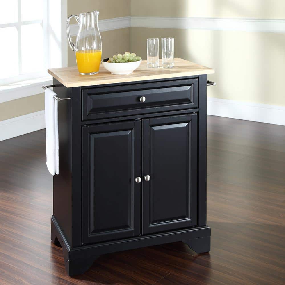 Lafayette 34.75'' Black Portable Kitchen Island with Natural Wood Top