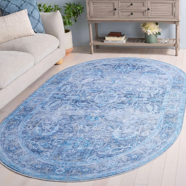 Tucson 5 ft. x 8 ft. Purple/Blue Medallion Washable Oval Rug