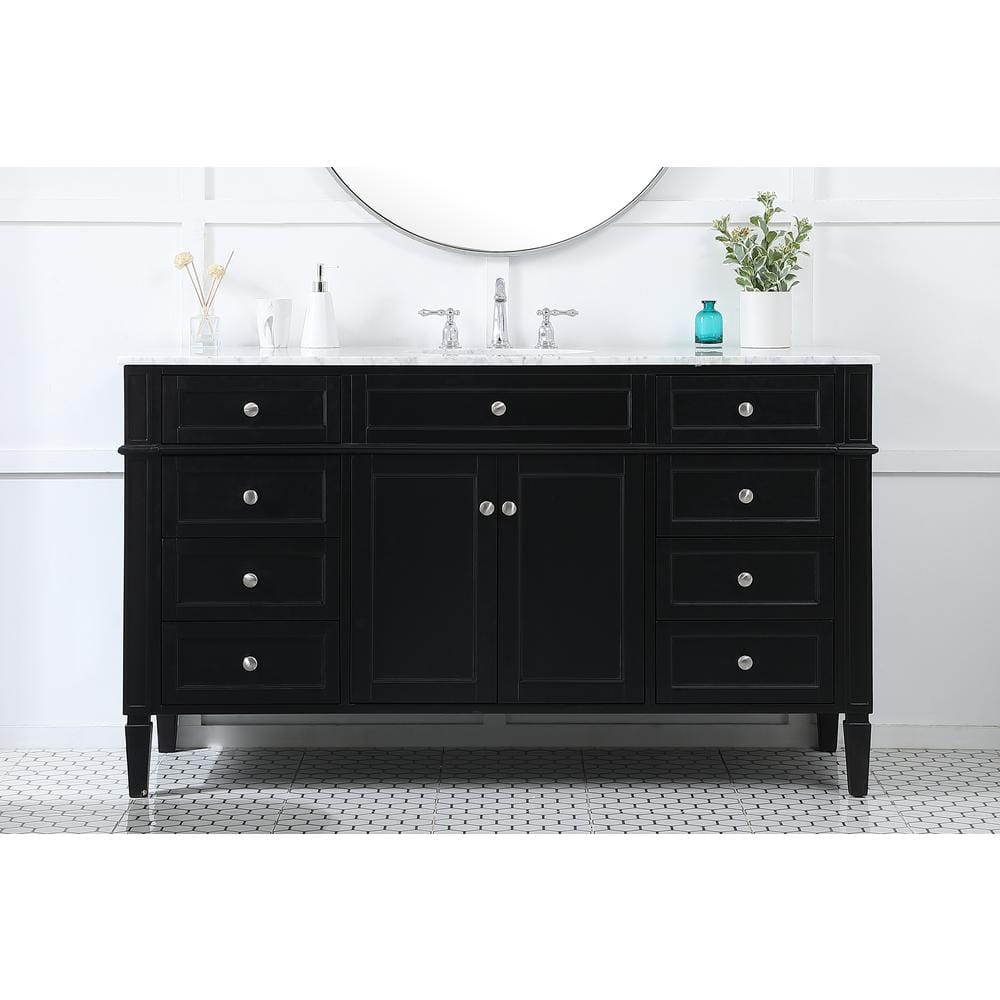 Park Avenue 60" Black Solid Wood Marble Single Bathroom Vanity