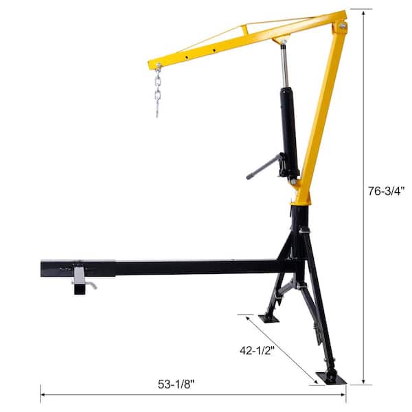 Hydraulic Pickup Truck Crane 1000 lbs. With 3 Boom Capacities of 500 lbs. 750 lbs. and 1000 lbs. Yellow