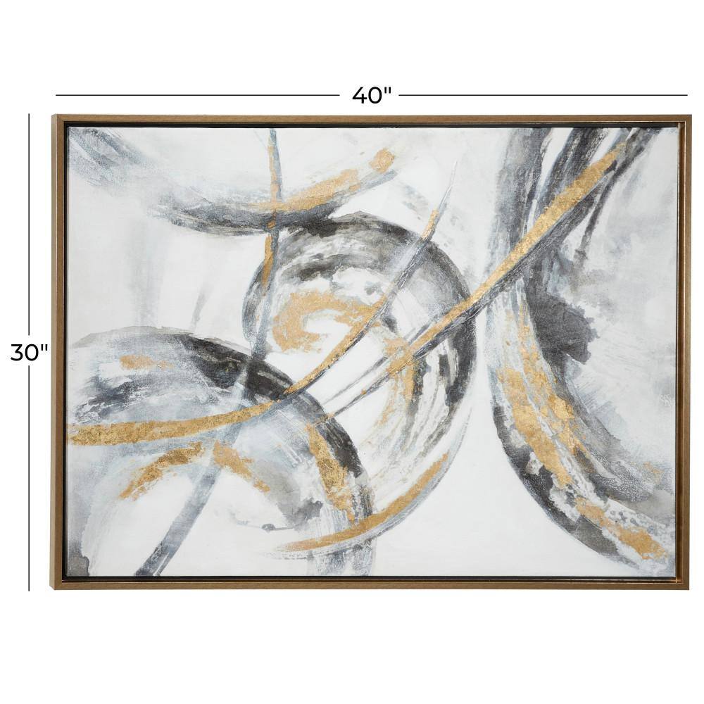 Gold and Gray Abstract Canvas Wall Art with Fir Wood Frame