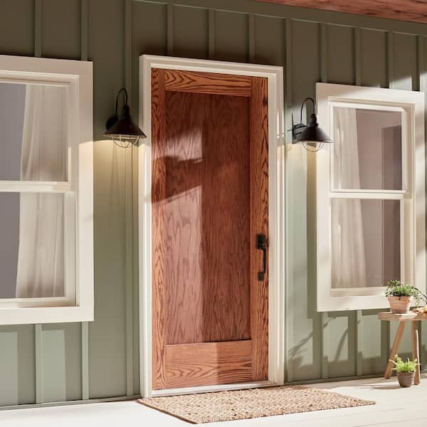 Seaside 14.25 in. 1-Light Black Outdoor Hardwired Barn Sconce with No Bulbs Included (1-Pack)