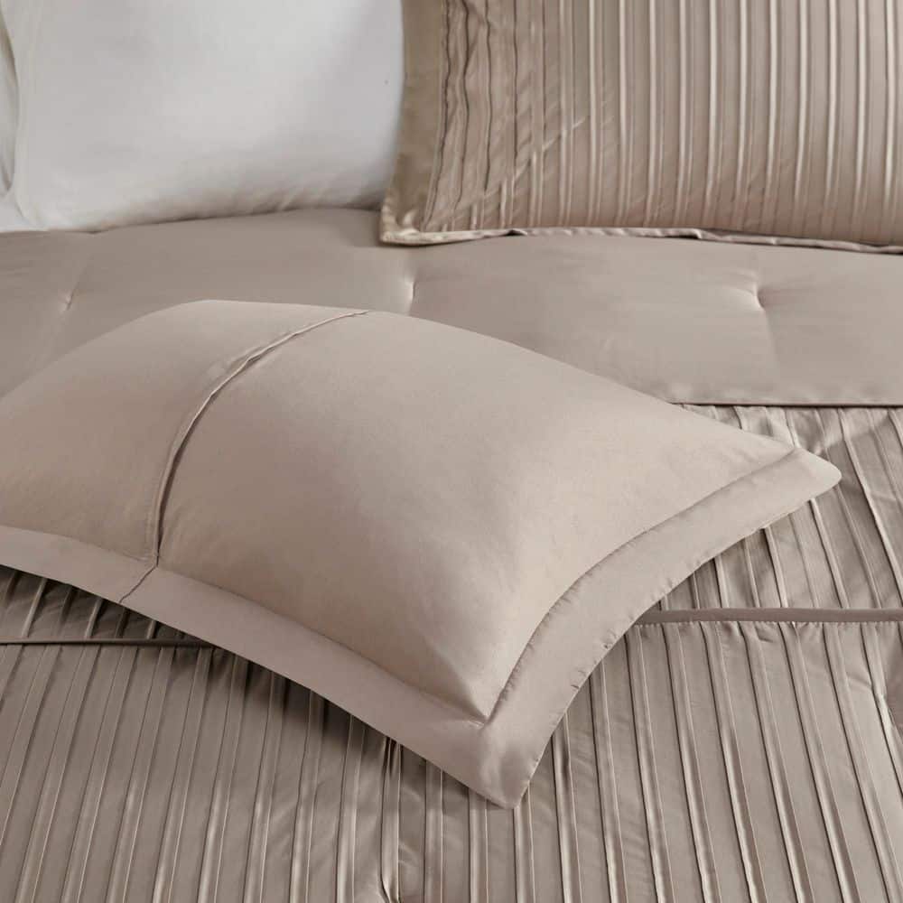 Trinity Taupe 7-Piece Polyester Charmeuse Queen Comforter Set