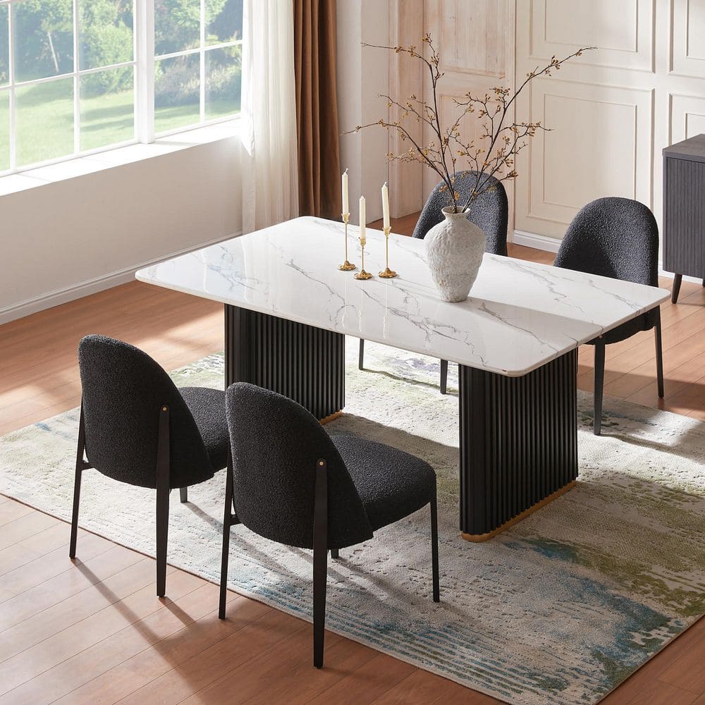 5-Piece Faux Marble Rectangle Table with Black Boucle Armless Chair Dining Room Set for Kitchen price history on PriceWatchPro