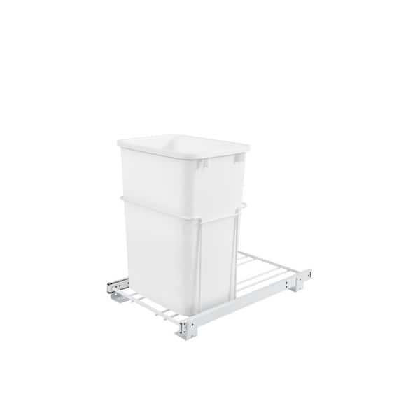 Rev-A-Shelf 19.25 in. H x 14.38 in. W x 22 in. D Single 35 Qt. 14-3/Wide Pull-Out White Waste Container with 3/4 Extension Slides