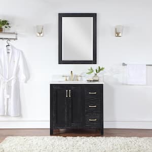 Hadiya 36 in. W x 22 in. D x 34 in. H Single Sink Bath Vanity in Black Oak with White Composite Stone Top and Mirror