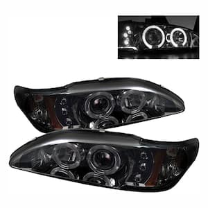 Ford Mustang 94-98 1PC Projector Headlights - LED Halo - Amber Reflector - Smoke