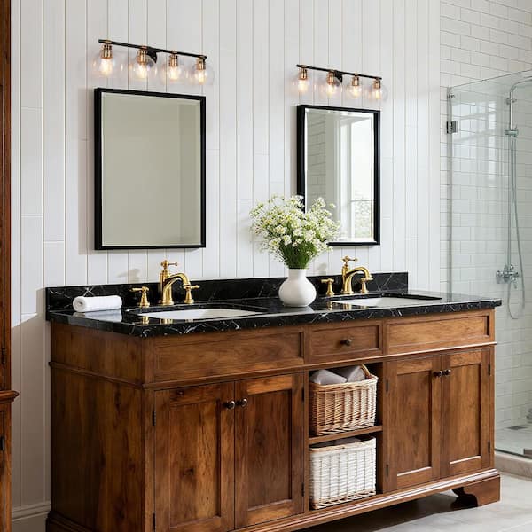 【SALE】ペンラ30 Zevni 30 in. 4-Light Brass Modern Bathroom Vanity Light, Globe