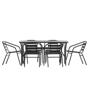 Black 7-Piece Aluminum Rectangle Outdoor Dining Set