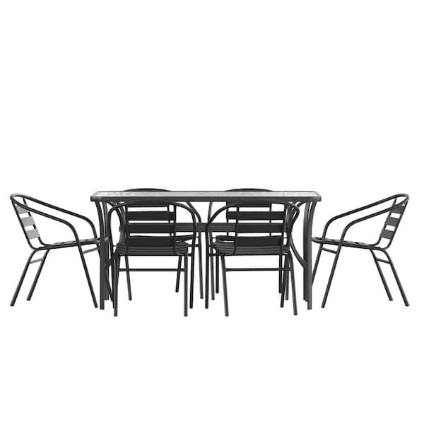 Unbranded Black 7-Piece Aluminum Rectangle Outdoor Dining Set