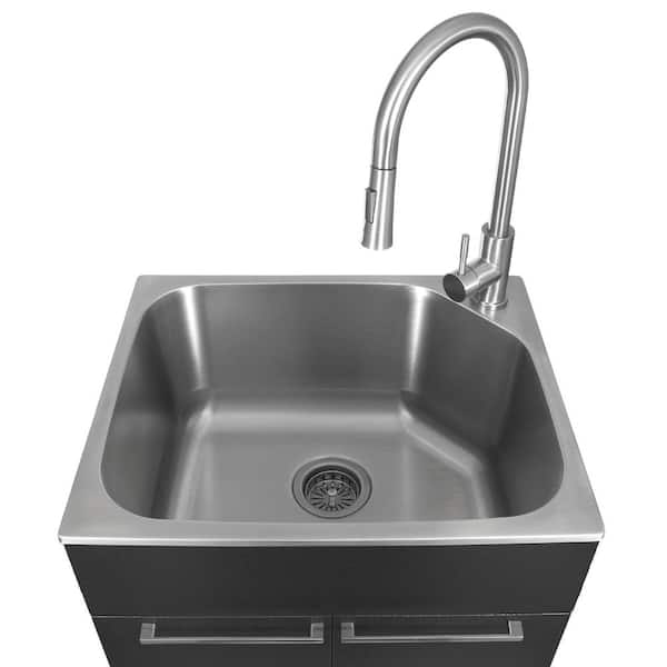 Presenza All-in-One 22 in. x 18 in. x 33.8 in. Stainless Steel Drop-In Sink and Cabinet with Faucet in Gray