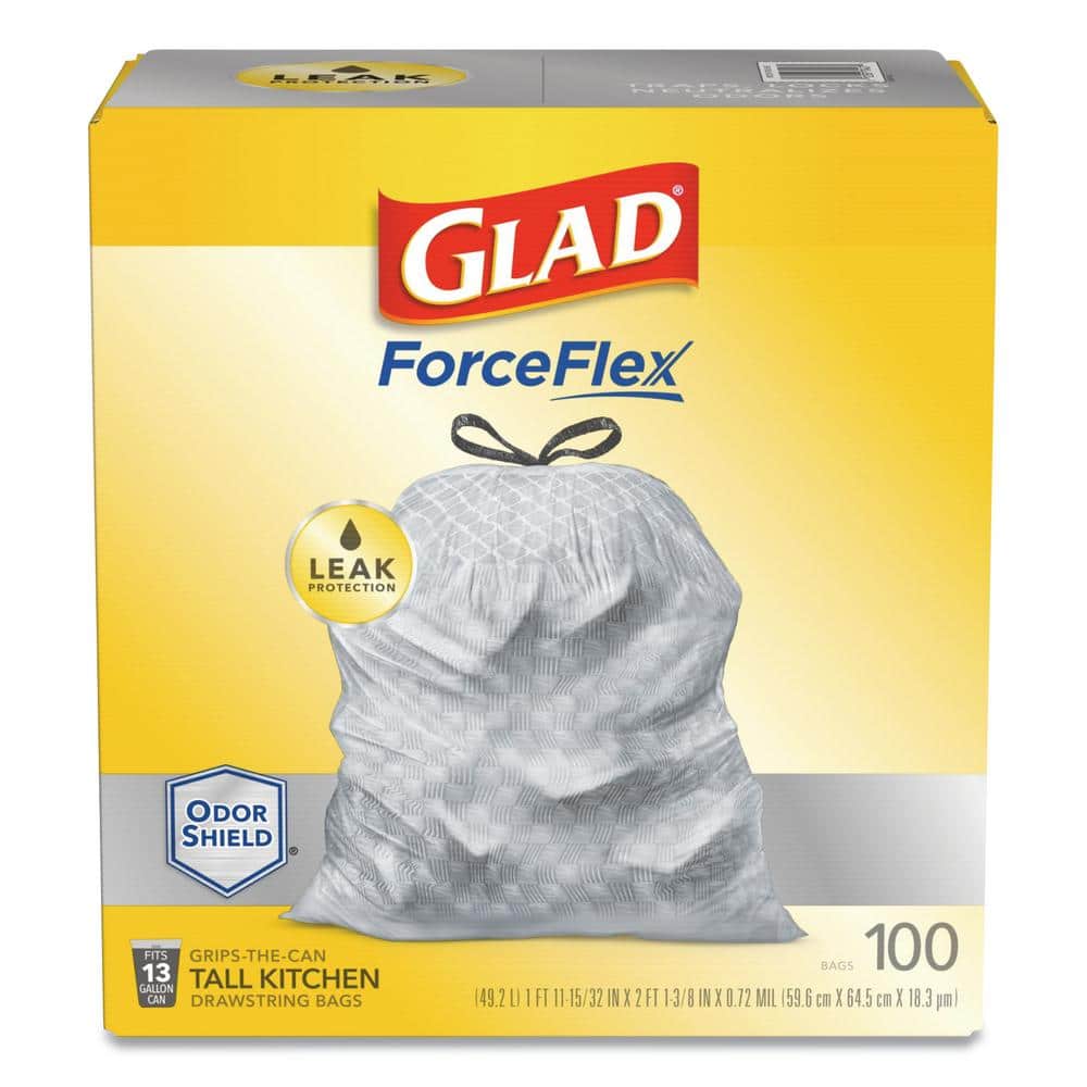13 Gal. 0.72 mil 23.75 in. x 24.88 in. White ForceFlexPlus Tall Kitchen Drawstring Trash Bags (100/Carton)