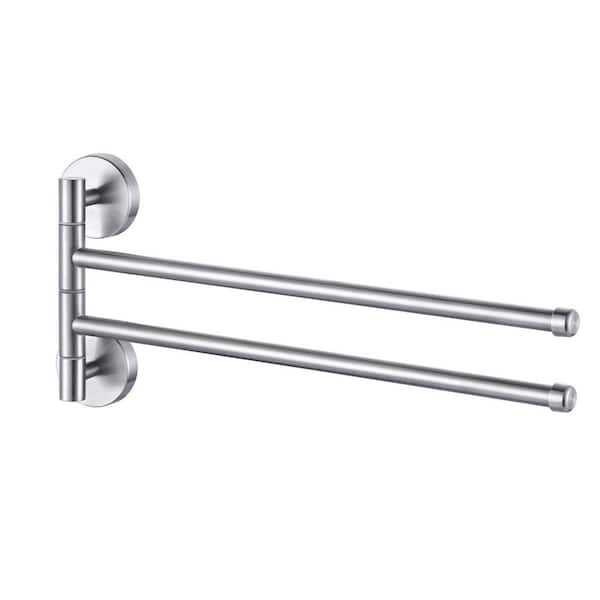 13.2 in. Wall Mounted Stainless Steel 2-Arm Swivel Bathroom Towel Holder Towel Bar in Brushed Nickel