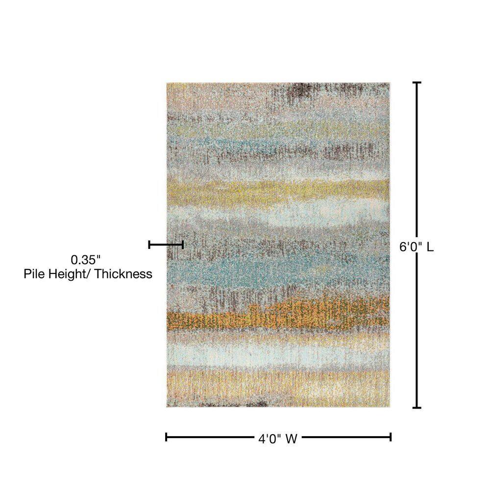 Blue and Beige Abstract Synthetic Area Rug