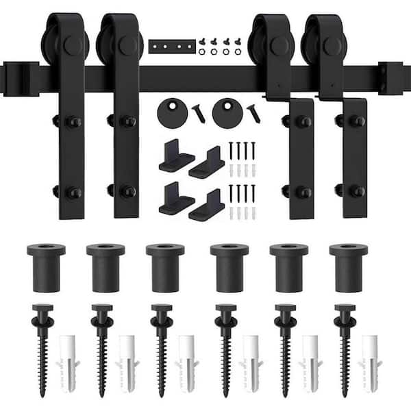 WINSOON 8 ft./96 in. Single Track Bypass Barn Door Hardware Double Doors Kit, Heavy-Duty Sliding 1-Track
