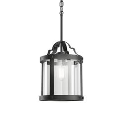 KICHLER Farona 10.5 in. 1-Light Black Farmhouse Shaded Kitchen Pendant Hanging Light with Clear Glass