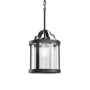 Farona 10.5 in. 1-Light Black Farmhouse Shaded Kitchen Pendant Hanging Light with Clear Glass
