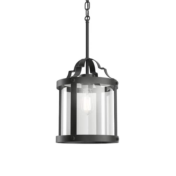 KICHLER Farona 10.5 in. 1-Light Black Farmhouse Shaded Kitchen Pendant Hanging Light with Clear Glass