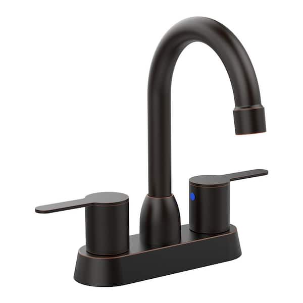 4 in. Centerset Double Handle High Arc Bathroom Sink Faucet in Oil Rubbed Bronze