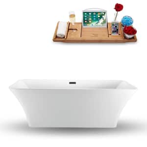 71 in. Acrylic Flatbottom Non-Whirlpool Bathtub in Glossy White with Brushed Gun Metal Drain and Overflow Cover