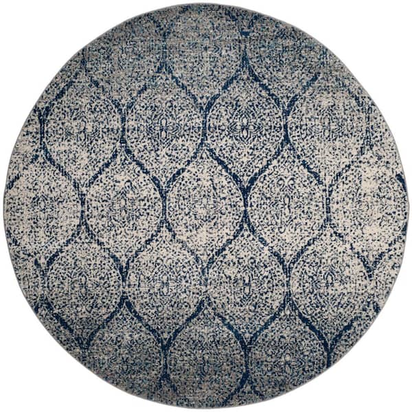Madison Navy/Silver 10 ft. x 10 ft. Medallion Geometric Round Area Rug