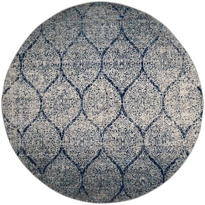 Madison Navy/Silver 4 ft. x 4 ft. Round Medallion Area Rug