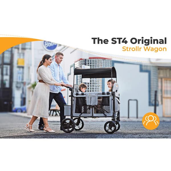 Cesicia Gray Metal Stroller Wagon with Removable Canopy and Adjustable Pull Handles