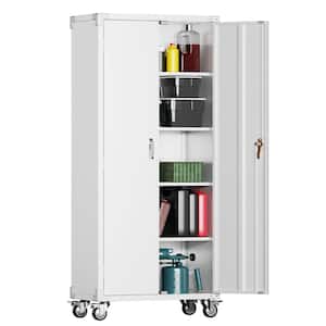 72 in. H x 31.5 in. W x 16.5 in. D Metal Rolling Tool Storage Cabinet, Steel Lockable Garage Cabinet in White