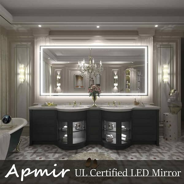 77 in. W x 36 in. H Rectangular Frameless Front & Back LED Lighted Anti-Fog Tempered Glass Wall Bathroom Vanity Mirror