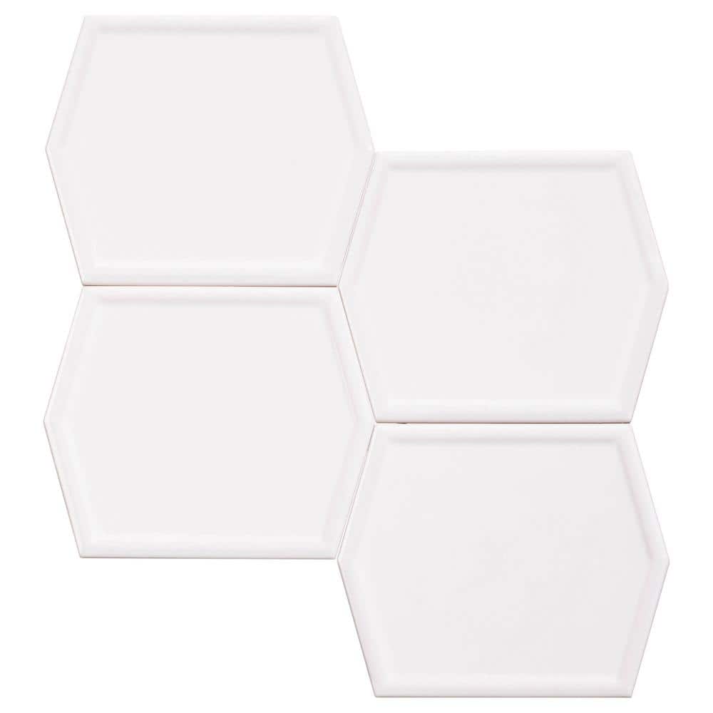 Glossy White Hexagon Ceramic Wall Tile 5" x 6"