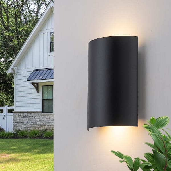 Acerbis 2-Light Matte Black Rectangle Integrated LED Outdoor Wall Light, Up/Down Lantern Wall Sconce