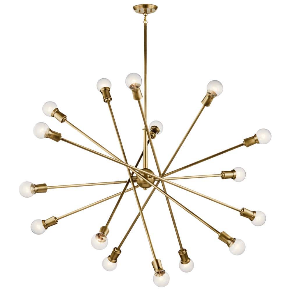 Natural Brass 16-Light Sputnik Chandelier with Adjustable Arms