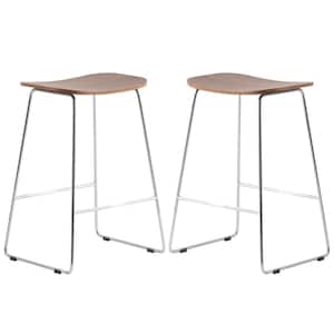 Melrose 26 in. Modern Wood Bar Stool with Chrome Metal Base and Footrest Set of 2 in Walnut