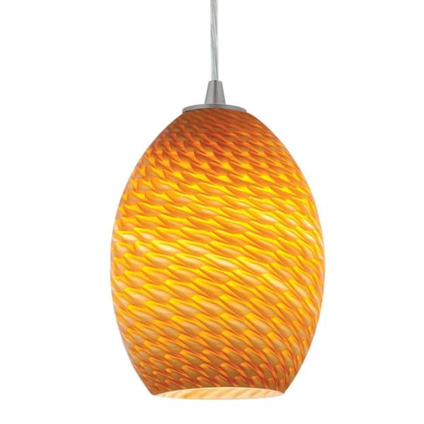 Access Lighting 1-Light Pendant Brushed Steel Finish Amber GlassFB-DISCONTINUED
