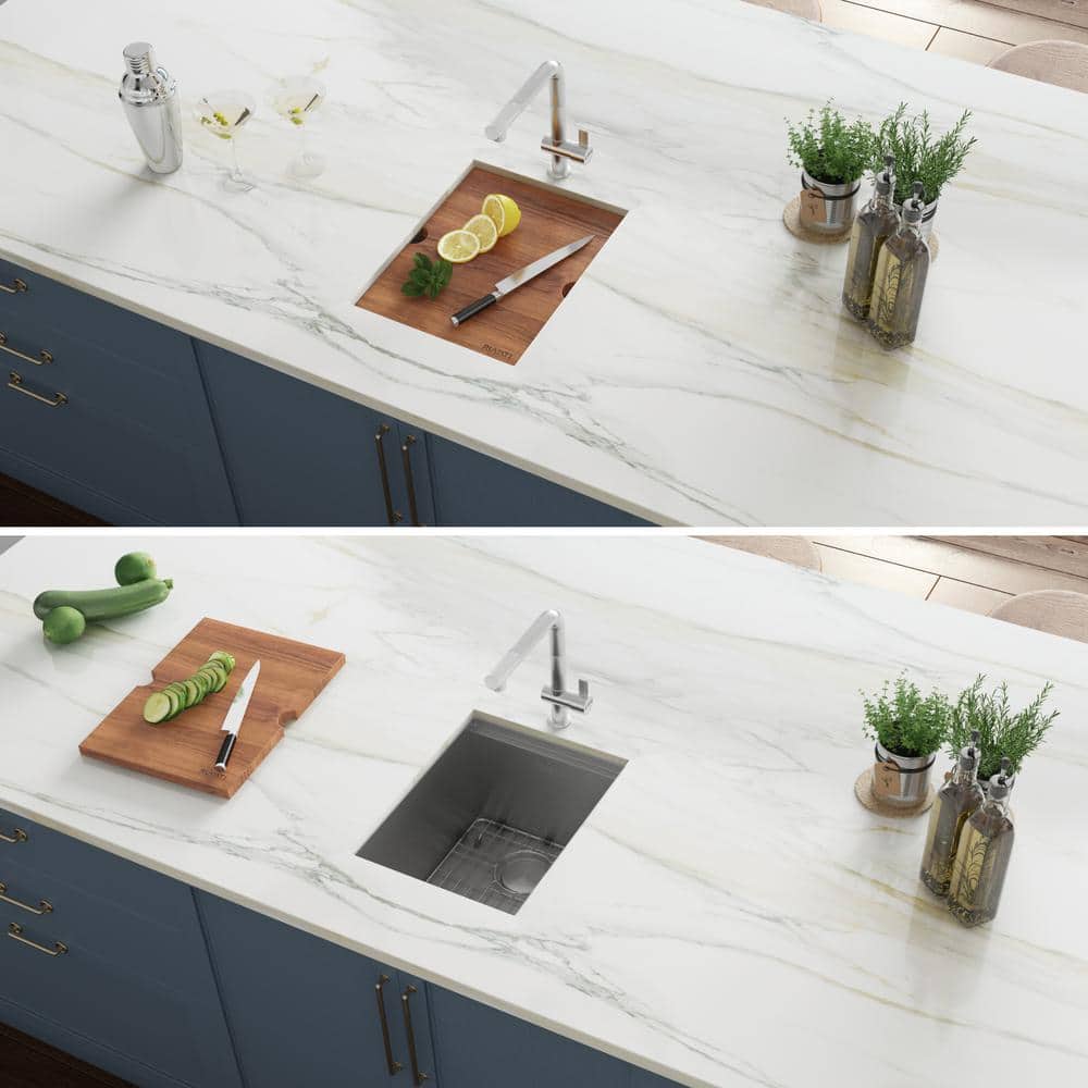 Ruvati 15" Stainless Steel Workstation Sink with Wood Cutting Board