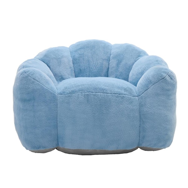 Blue Faux Fur Large (43.7 in.) Bean Bag with Pull Ring, No Assembly Needed, Easy Clean Anti-Fouling Fabric